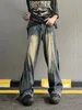 Pantalones vaqueros para hombre lavados color sólido costura hombres estilo americano High Street pantalones rectos de pierna ancha Harajuku Hiphop pantalones casuales 230828