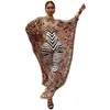 Ethnic Clothing African Dresses For Women Plus Size Zebra Printed Dashiki Elegant Ladies Gown Muslim Abaya Kaftan Bat Sleeve V-Neck Dh92M