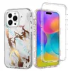 Mobiltelefonfall Lyxiga marmorfodral för iPhone 15 11 12 13 14 Pro Max Three Layer Heavy Duty Protection Defender Transparent Clear Cover Compatible med XR XS Max 7 8 Plu