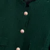 Kvinnors jackor beskuren jacka kvinnor 2023 frayed trim vintage elegant kontor tweed mandarin krage långärmad enkelbröst