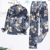 Womens Sleepwear Silk Satin Pajamas Set Long Sleeve Two Piece Pj Sets Loungewear Button Down Floral Printing Pijamas 230828