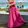 Casual Dresses 3XL Plus Size Elegant Fashion Rose Red Strap Dress For Women's Waist Solid Color A-Line Sexy Pullover Sleeveless