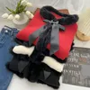 Womens Knits Tees Colored Wool Collar Bow Tie Long Sleeved Short Jacket Winter Korean Loose and Versatile Sweater Cardigan 230826