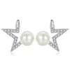 Pendientes colgantes Color plata cobre geométrico perla arco circón estrella para mujer Simple cristal regalo para niñas, joyería