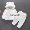 Clothing Sets New Cute Baby Boys Girls Coral Velvet Warm Spring Autumn Winter Hoodied Clothes Sets Children Kids Thick Woolen Bear Hoody Suits x0828