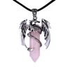 Tier-Drachen-Halskette, natürlicher Edelstein, Heilstein, rosafarbener Quarz, sechseckiger Kristall-Anhänger, Halsketten