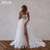 Urban Sexy Dresses JEHETH Beach Elegant Wedding Split Backless Lace Appliques Bridal Gown Square Neck Boho Spaghetti Straps 230828