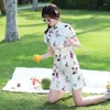 Etniska kläder 2023 sommartryck kort cheongsam förbättrad modern ung stil mode kawaii sexig kinesisk kvällsfest klänning qipao för