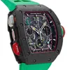 Projektant luksus Richaer Mileres Swiss Sports Watch Luksusowe mechaniczne automatyczne automatyczne uzwojenie Chronograph Carbon RM65-01 X51YY