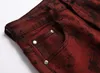 Jeans da uomo di marca di alta qualità slim tie dye lavaggio con neve pantaloni dritti in denim rosso mattone vintage streetwear moda pantaloni casual 230828