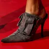 Scarpe eleganti Donna Cerniera Tasca in denim Punta a punta Tacco a spillo Scarpe Patchwork Slip On Scarpe pantofola di grandi dimensioni Baotou Sandali moda T230828