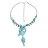 Pendentif Colliers Ethnique Bohème Géométrique Bleu Pierre Cloches Gland Collier Ras Du Cou Pour Les Femmes Turc Gypsy Fête Bijoux Cadeau