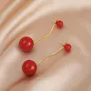 أقراط مسمار JNP41 S925 Silver Needle الكورية Red Pearl Long Long Pendant بسيطة ومتعددة الاستخدامات نساء مزاجي