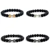 Charm Bracelets Unisex Accessories Volcano Stone Bracelet Black Matte Dumbbell For Women Small Style Mens