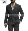 2023 New Mens Blazer Luxery Designerstyle Western Tailored Suit Lapel Belt Tuxedo Gentleman Texture Solid Color Unique Design Q230828