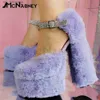 Lolita Dress Super Platform Platform Thight High Heels الكعب السميك المدبب بأصابع القدمين Faux Fur Fur Shoes T230828 F3714