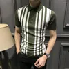 Męski Polos Summer Youth Trend Men Striped Polo Shirt krótkie rękawy Busines