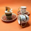 Koppar Saucers Luxury Horse Design Porcelain Coffee Cup Saucer Set Bone China Set Glasögon Guldkontur Tea