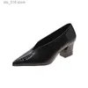 Sukienka spiczasty patent-de-de-neck Patent-Leather Women Heels Spring Wszechstronny retro masywne pojedyncze buty Zapatos de Mujer Black T230828