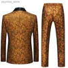 Marque hommes Jacquard costume de mariage 2 pièces noir bleu royal blanc Style britannique hommes cour affaires Banquet smoking Blazers pantalon Q230829