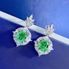 Boucles d'oreilles de luxe en argent 925, bijoux pour femmes, fleur 12 10MM ovale vert Paraiba plein diamant fin pour femme 2023