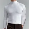 Mäns T-skjortor Turtleneck för män Solid Color Slim Elastic Thin Pullover Spring Autumn Knitting Basic Long Sleeve T-shirt