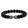 Charm Bracelets Unisex Accessories Volcano Stone Bracelet Black Matte Dumbbell For Women Small Style Mens