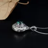 Charms S925 Silver Öppnande Gawu Box Pendant Nepal Vintage Thai Hollowed Out Green Crystal Necklace 230828