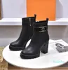 Botas Martin con remaches 100% de cuero para mujer, tacones altos, moda Otoño Invierno, zapatos de tacón grueso para mujer, talla 35-40-42