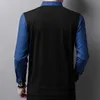 Hommes d'affaires décontractés faux deux pièces épissé polos printemps automne décontracté vêtements masculins tendance rayé chemises à manches longues HKD230825