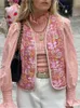 女性のベスト刺繍花柄の花柄の女性用短いタンクトップ秋のファッションピンクノースリーブカーディガンタンクトップ女性バケーションハイストリートタンクトップT230828