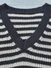 Women's Sweaters Sequin Contrast Color Striped Vest 2023 Autumn Ladies All-Match Vintage Sleeveless V-Neck Knitted Sweater