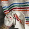 Herrtröjor överdimensionerade Casablanca Jacquard Men Kvinnor 1 Kvalitet Rainbow Stripes Sticked Cardigan Sweatercoat 2024