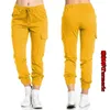 Calças de brim masculinas sólidas jogger calças de carga multi bolso cordão elástico cintura mulheres esportes streetwear casual calça longa 230828