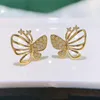 Studörhängen Unice Romantic Real 18K Solid Yellow Gold Fine Jewelry AU750 Hollow Out Diamond Butterfly for Women Party Gift