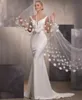 Elegant Long V-Neck Crepe Wedding Dresses Mermaid Sweep Train Ivory Buttons Back Vestidos de Novia Abendkleider Bridal Gowns for Women