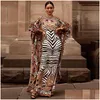 Ethnic Clothing African Dresses For Women Plus Size Zebra Printed Dashiki Elegant Ladies Gown Muslim Abaya Kaftan Bat Sleeve V-Neck Dh92M