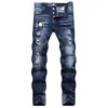 D2 masculino emblema rasga estiramento jeans roxo moda masculina fino ajuste lavado motocycle calças jeans painéis hip hop