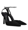 Summer Brand Black Pvc Julie Sandals Shoes for Women glider på höga klackar kristallbands slingback lyx delphine party bröllopskor
