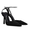 Sommer Marke Schwarz PVC Julie Sandalen Schuhe Für Frauen Slip Auf High Heels Kristall Riemchen Slingback Luxus Delphine Party hochzeit Schuhe