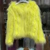 Womens Fur Faux äkta naturlig stickad kanin och tvättbjörn kappa långärmad vneck tjock varm utkläder kvinnor vinterjacka kort 230828