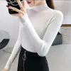 Kvinnors tröjor Half High Collar Women Sweater Autumn Winter Elasticity Slim Long Sleeve Pullover Tops Korean Ladies Sticked Jumper