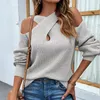 Suéteres de mujer Moda Mujeres Criss-Cross Halter Invierno Linterna Manga Tops Otoño Sexy Off Hombro Punto Jerseys Ropa 28350