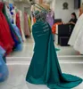 2023 Aso Ebi Arabic Hunter Green Mermaid Prom Платье кристаллы кружевная вечерняя вечеринка второй прием с днем ​​рождения платья платья Robe de Soiree ZJ732