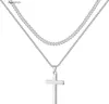 LUXEJEW Colliers en acier inoxydable avec chaîne à maillons cubains en argent noir et or avec pendentif croix pour hommes, garçons et femmes 40,6 à 66 cm