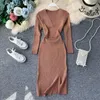 Casual Dresses 2023 Design Women's Fashion V-neck Lurex Patchwork Shinny Long Sleeve High Waist Knitted Vent Jag Dress