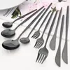 Dinnerware Sets 6Pcs Black Cutlery Set Butter Knife Dessert Forks Long Handle Coffee Spoon Flatware Western Stainless Steel Tableware