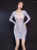 Casual Dresses Deep V-neck Glossy Shiny Long Sleeve Vestido Transparent Dress Tights Package Hip Minifalda Sexy Clubwear Lingerie Babydoll