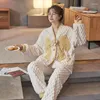 Women's Sleepwear Flannel Pajamas Set Women 2023 Autumn Winter Pijamas Coral Fleece V-Neck Suits Female Homewear Clothing