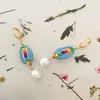 Baumelnde Ohrringe, trendige Vergoldung, himmelblaue farbige Muschel mit bunten Perlen, weiße Perle, für Damen und Mädchen, eleganter lässiger Schmuck